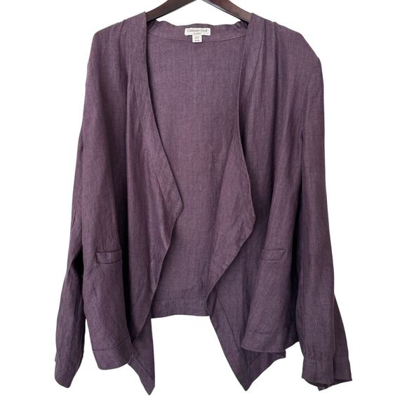 Coldwater Creek 100% Linen Purple Herringbone‎ Open Front Cardigan Size XL/ 18 - Picture 1 of 7